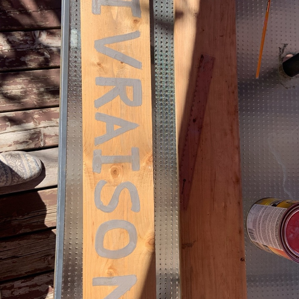 Wooden Sign with Silver Lettering